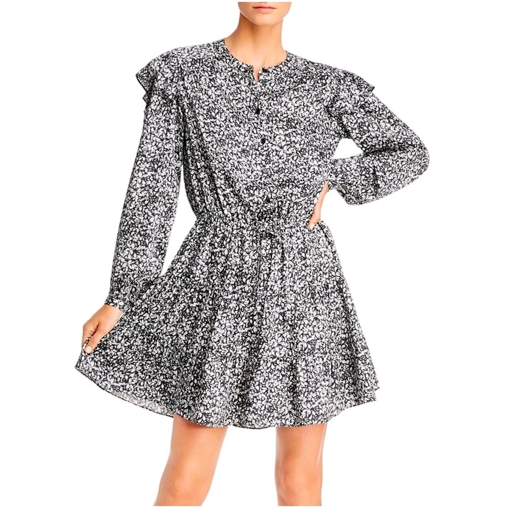 Rebecca Minkoff Floral Mini Dress Womens Size S Black White Ruffle Romantic Chic